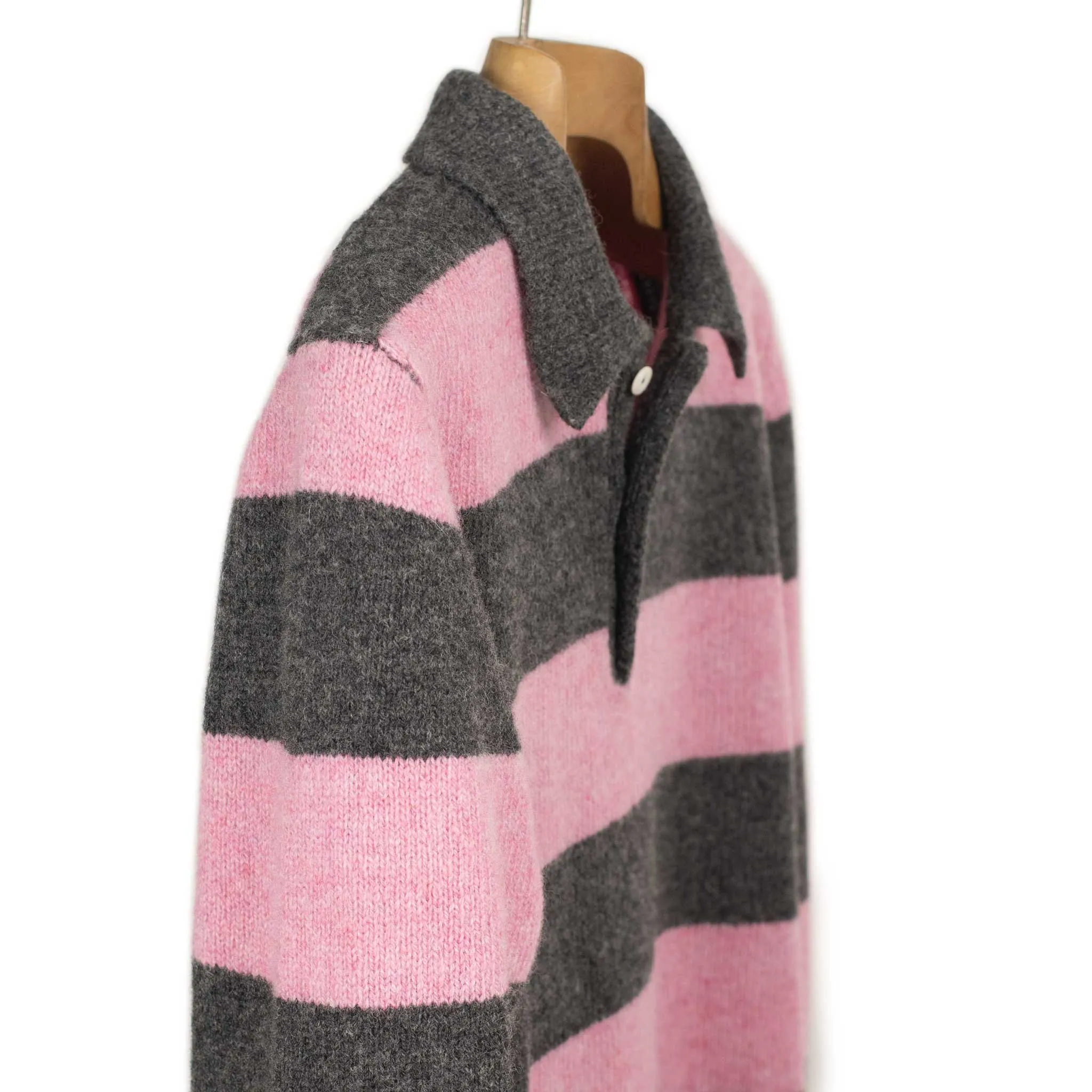 Aarsenal rugby polo sweater in grey and pink striped wool