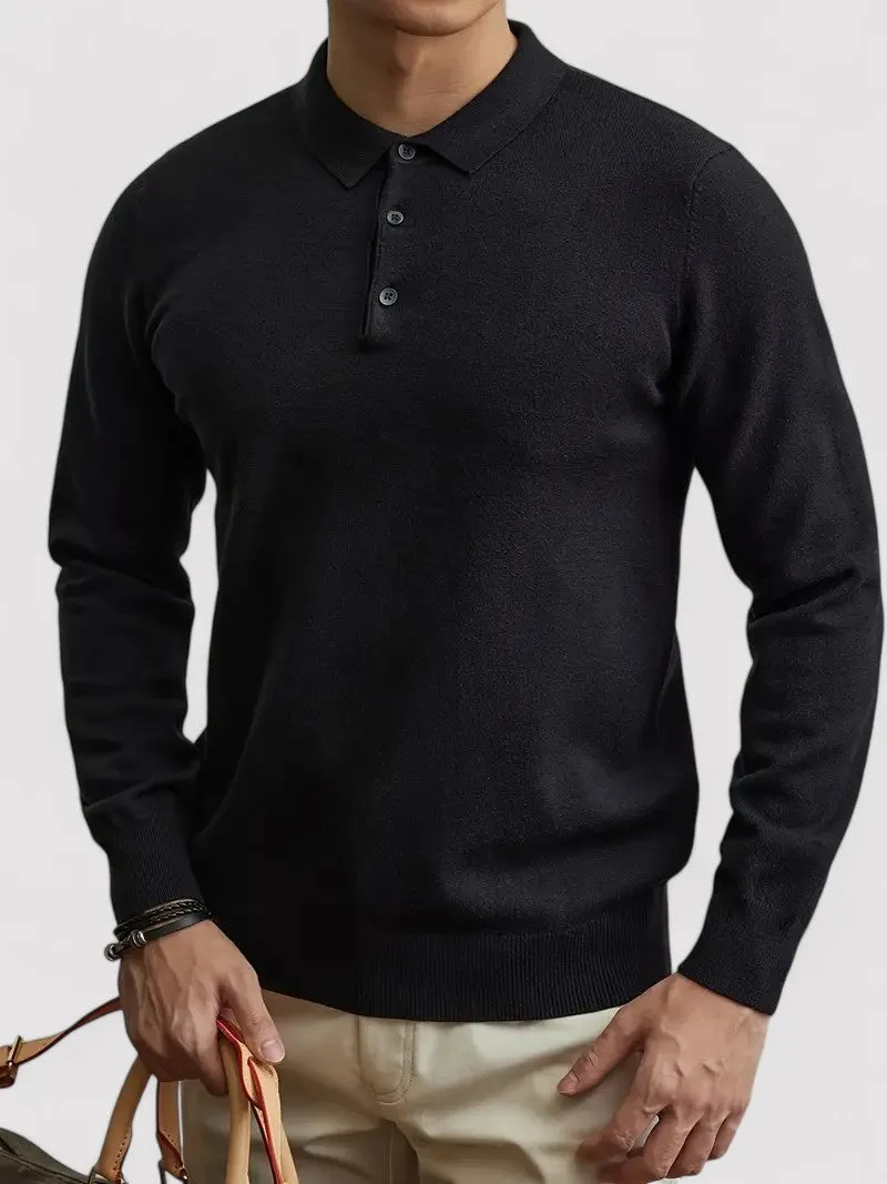 Ancien | Knitted Autumn Long Sleeve Polo Sweater with Button Detail