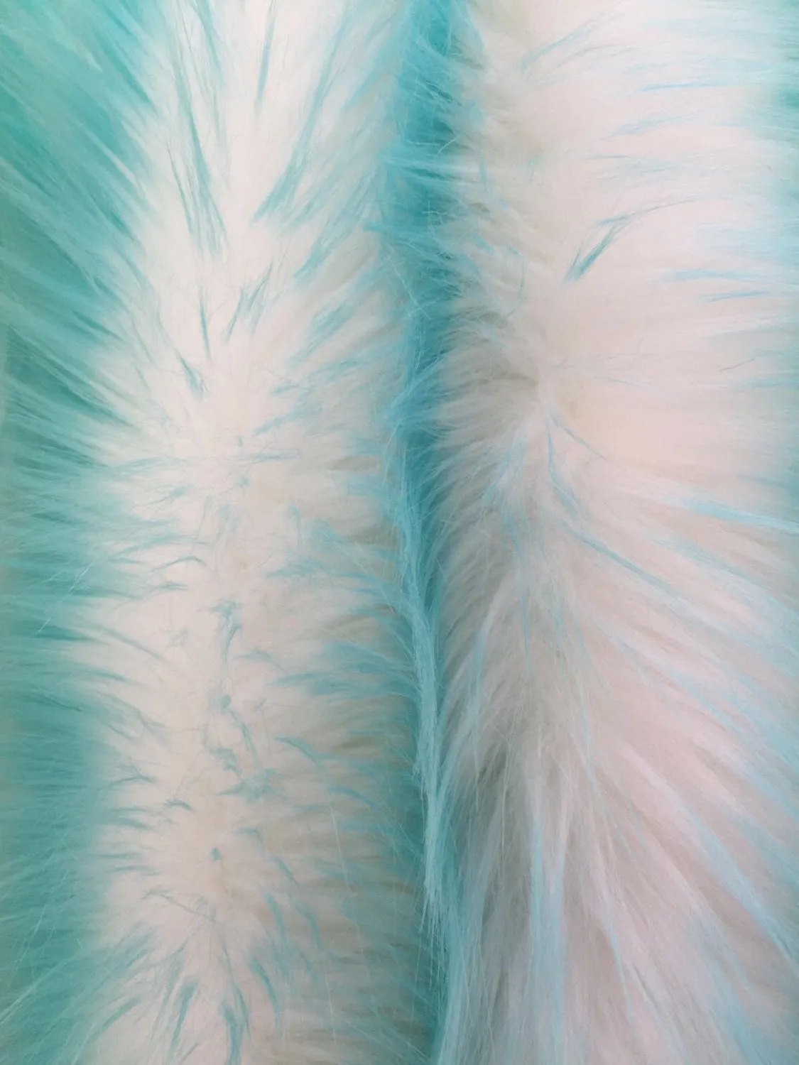 Aqua/ivory deluxe cotton candy design-shaggy faux fun fur-2tone super soft faux fur- sold by the yard.