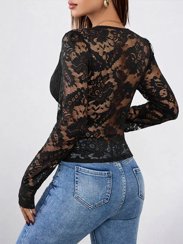 Black Lace Top with Plunging Neckline for Fashionistas