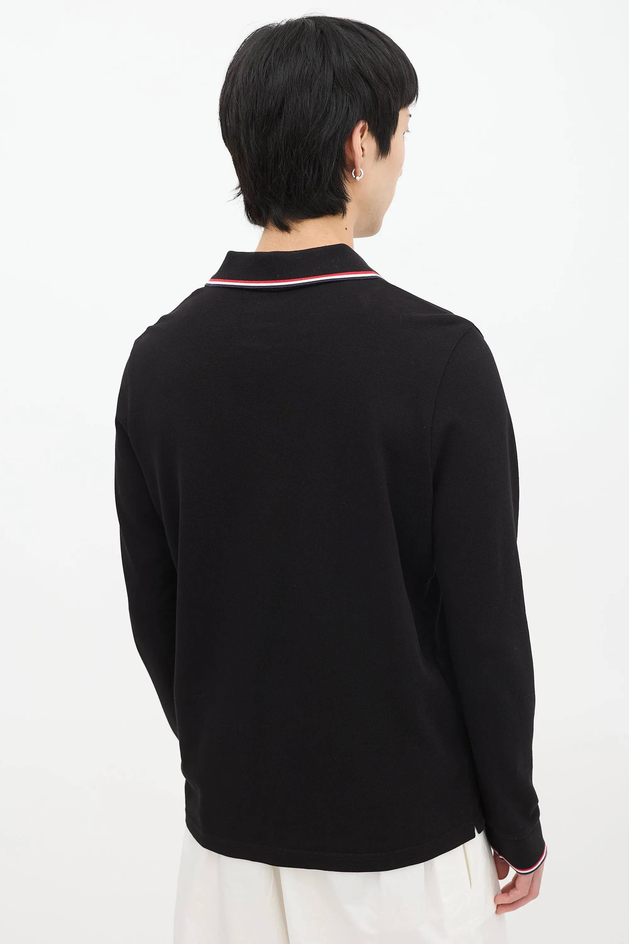 Black Stripe Trim Long Sleeve Polo