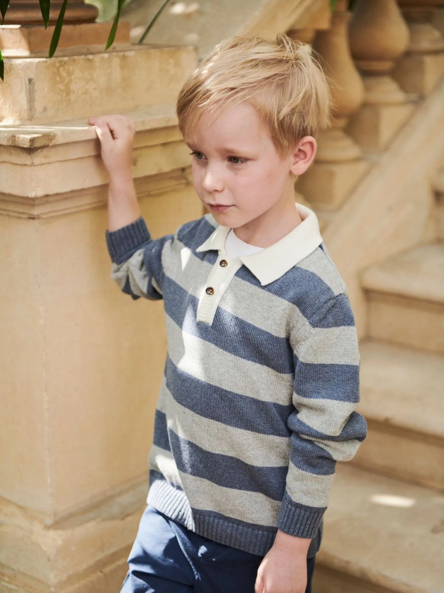 Blue Stripe Roman Cotton Boy Sweater