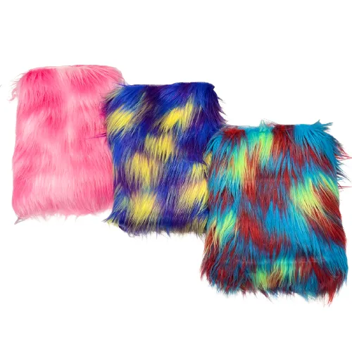 Blue Yellow Purple Three Tone Shaggy Faux Fur Fabric