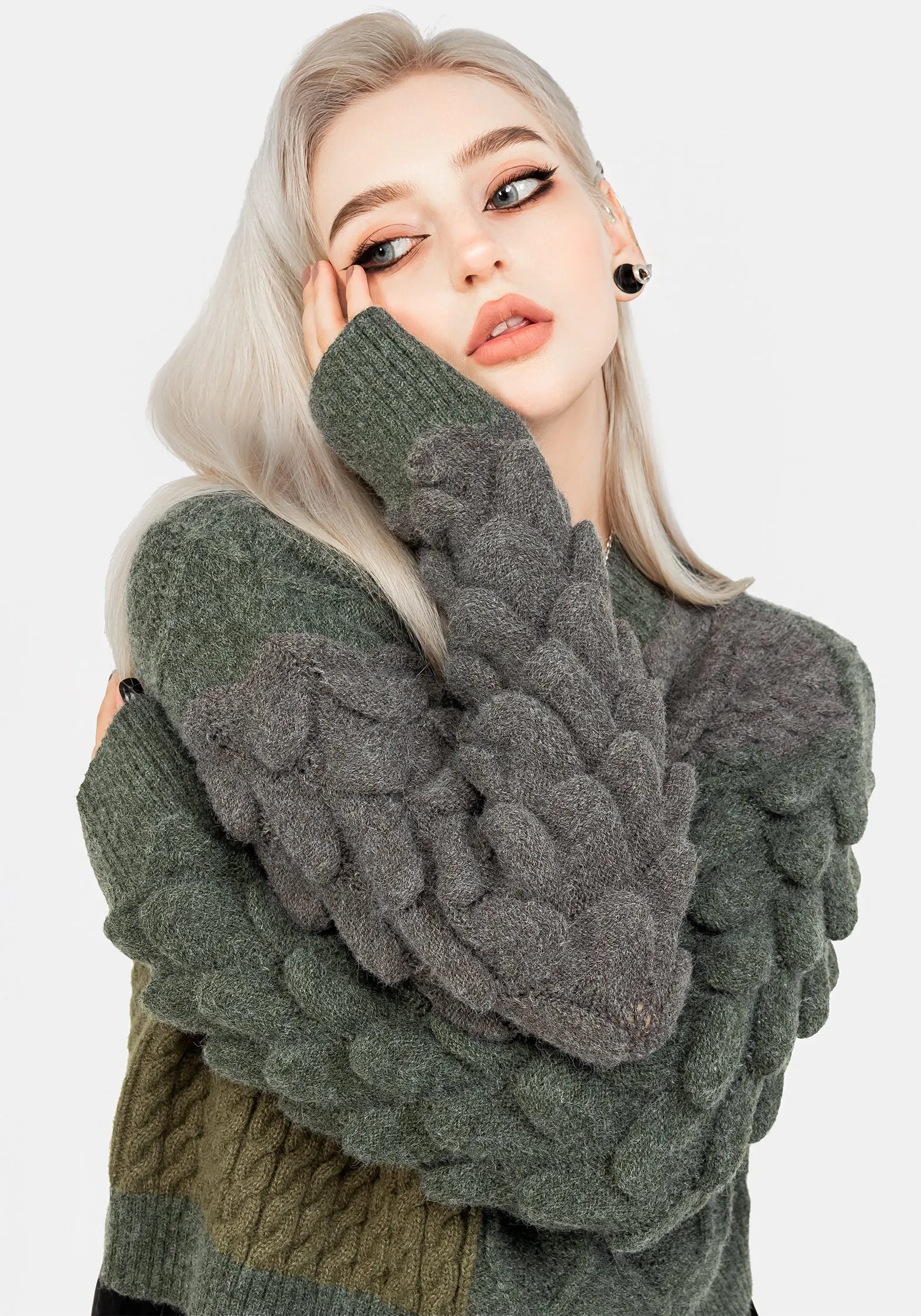 Brazen Spliced Crop Sweater In Cobra Green