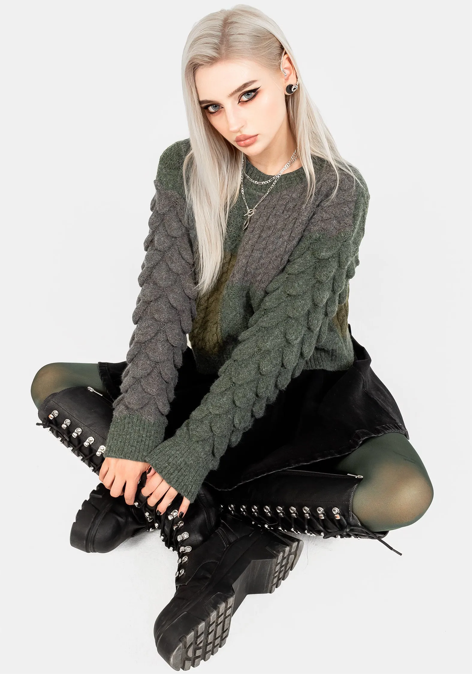 Brazen Spliced Crop Sweater In Cobra Green