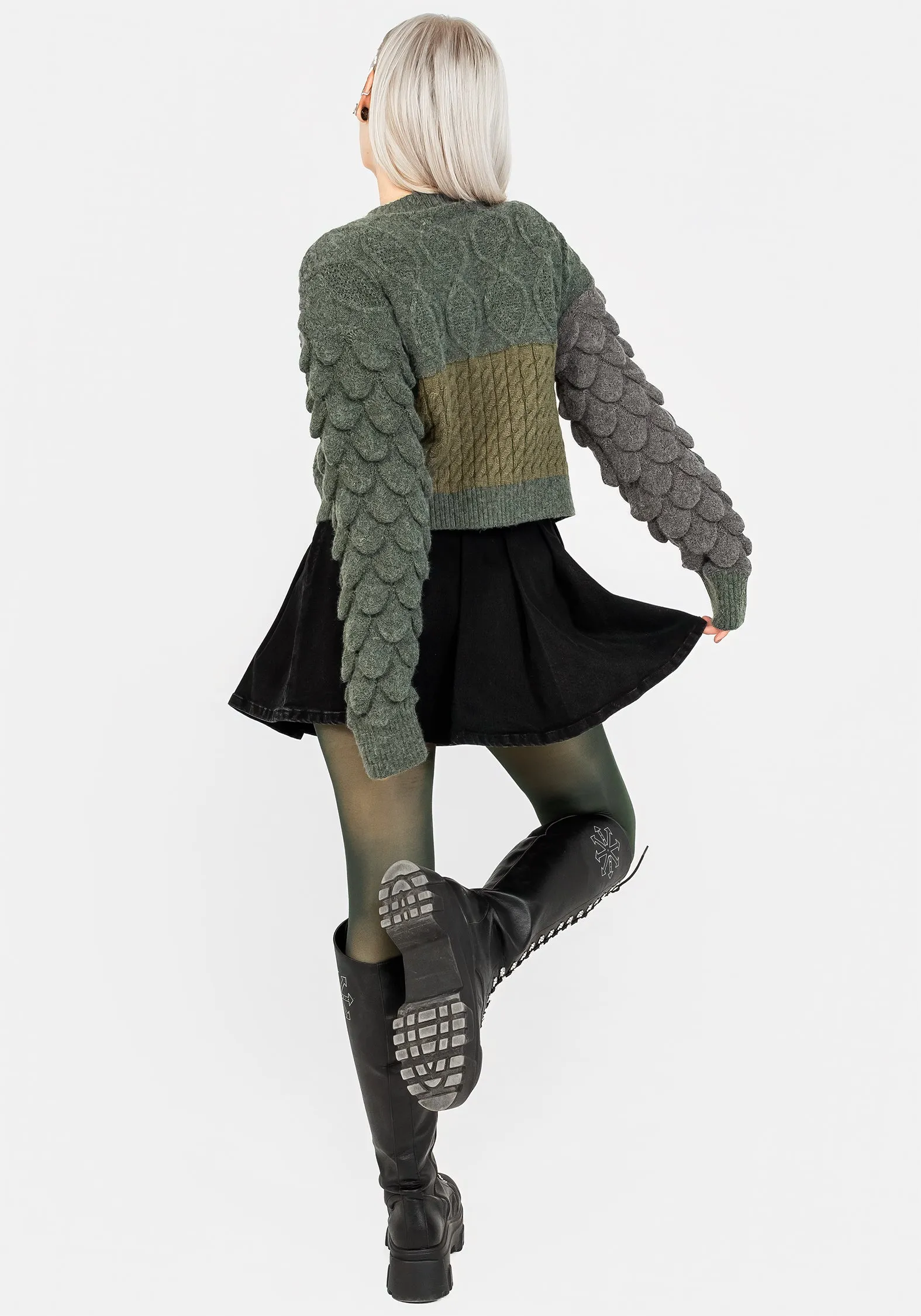 Brazen Spliced Crop Sweater In Cobra Green