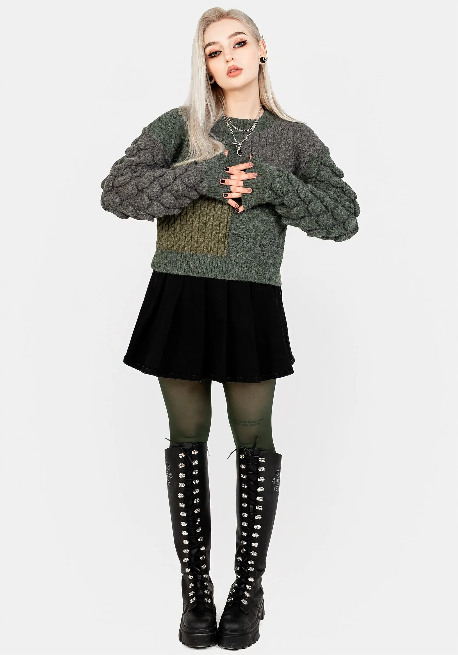 Brazen Spliced Crop Sweater In Cobra Green