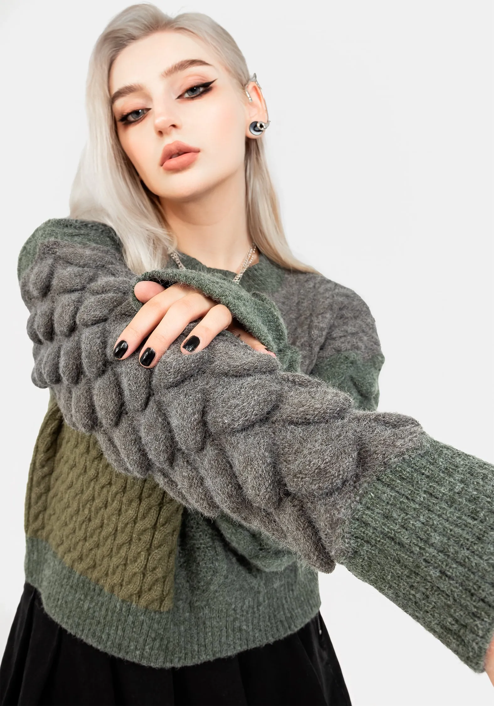 Brazen Spliced Crop Sweater In Cobra Green