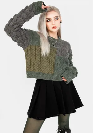 Brazen Spliced Crop Sweater In Cobra Green