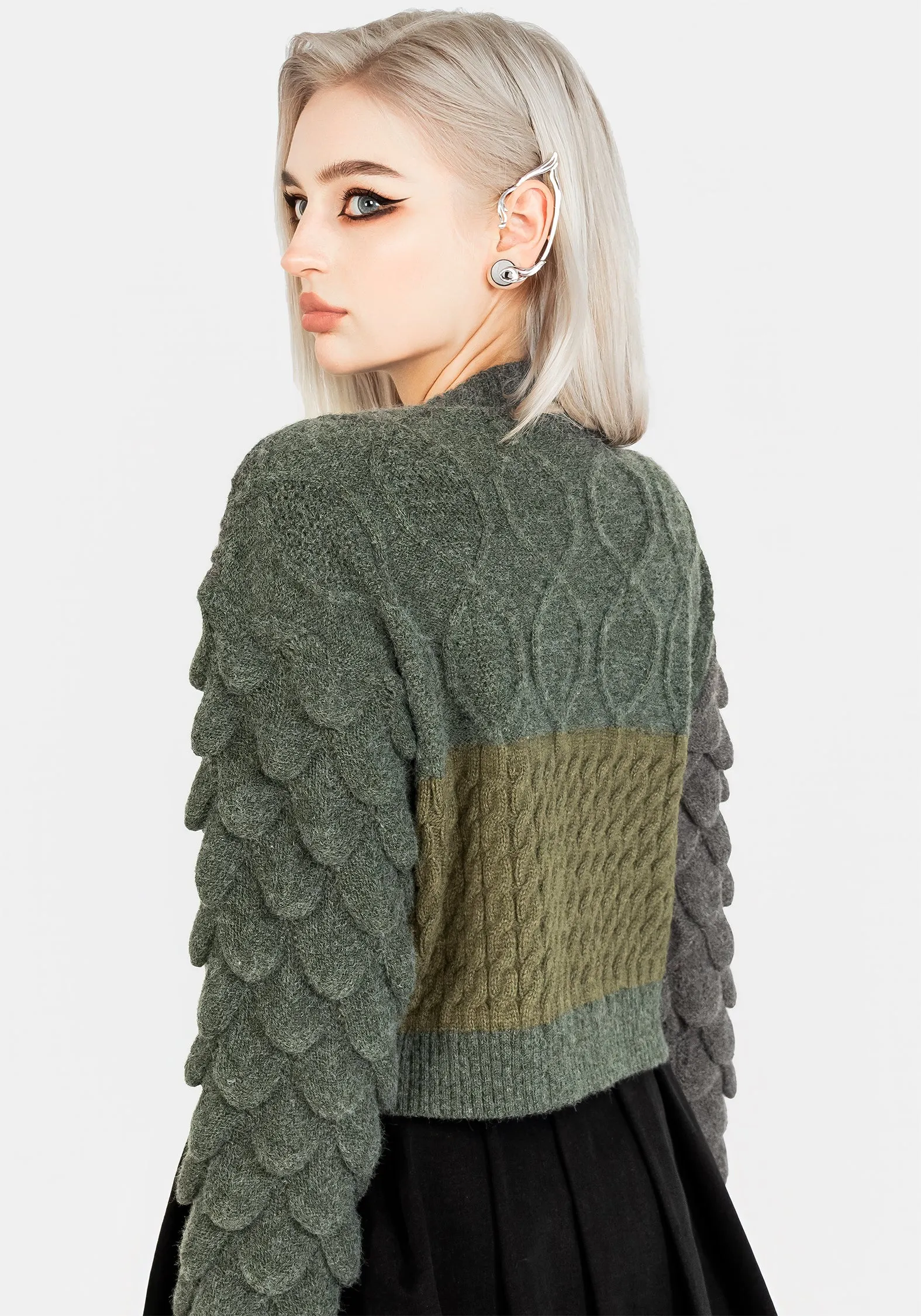 Brazen Spliced Crop Sweater In Cobra Green