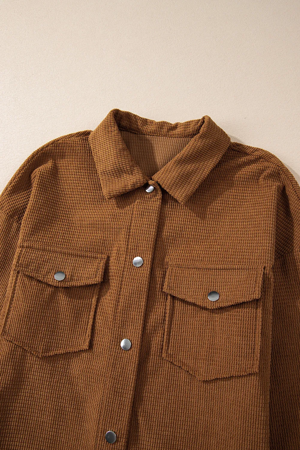 Brown Textured Flap Pocket Drop Shoulder Shacket