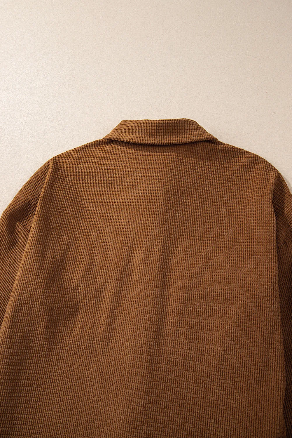 Brown Textured Flap Pocket Drop Shoulder Shacket