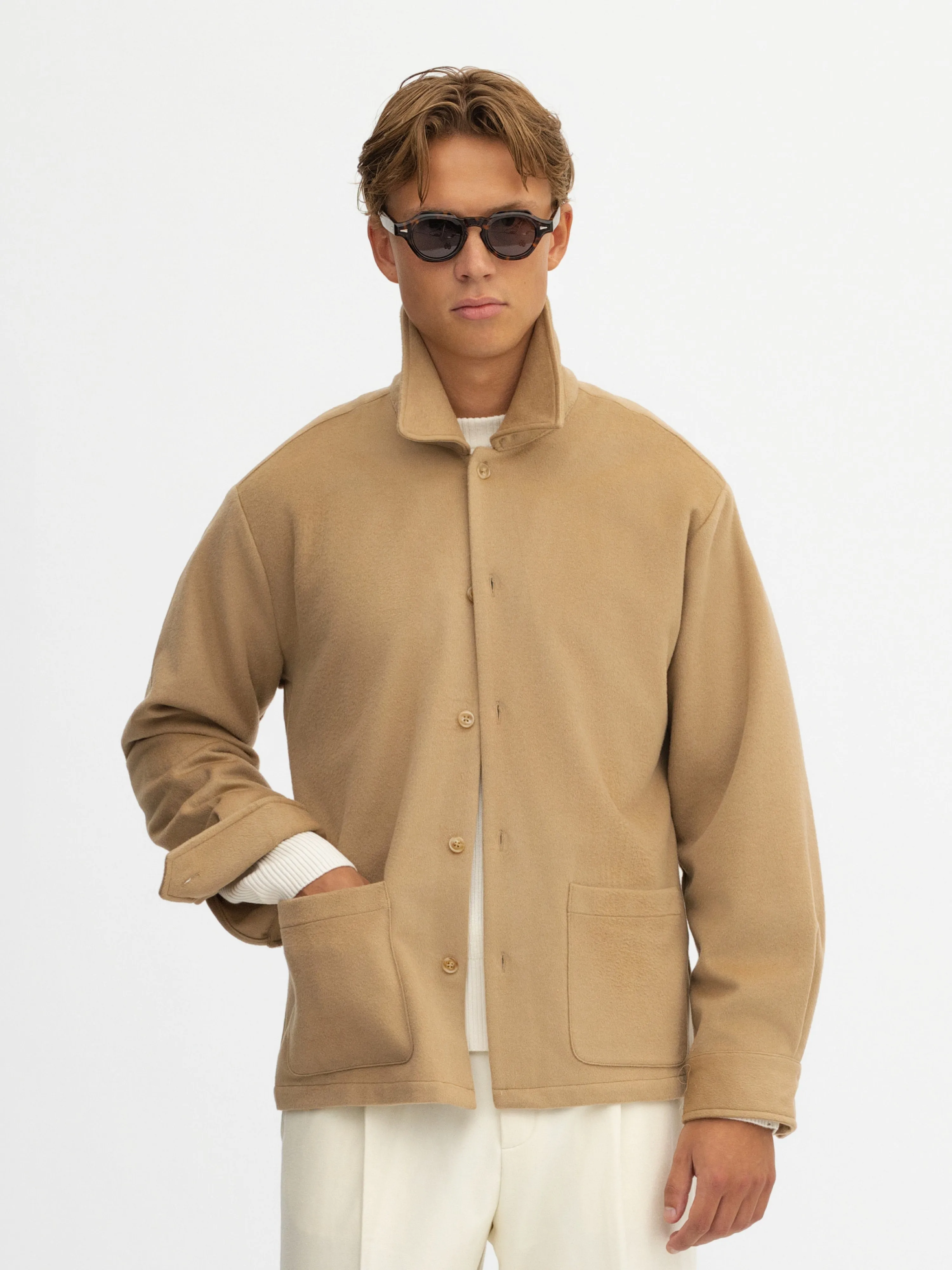 Camel Cashmere Wool Shirt Jacket