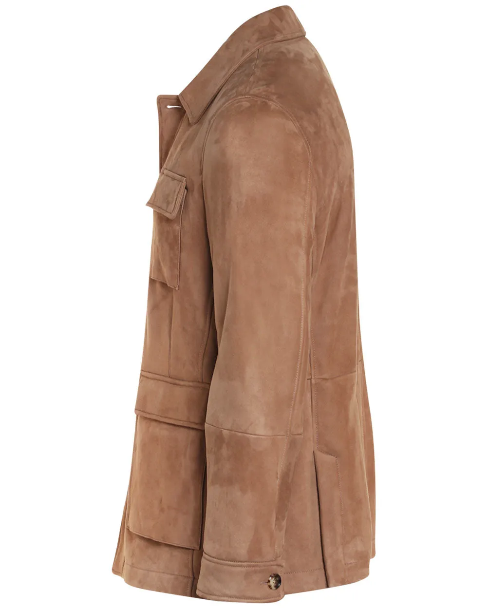 Camel Suede Shearling Safari Jacket