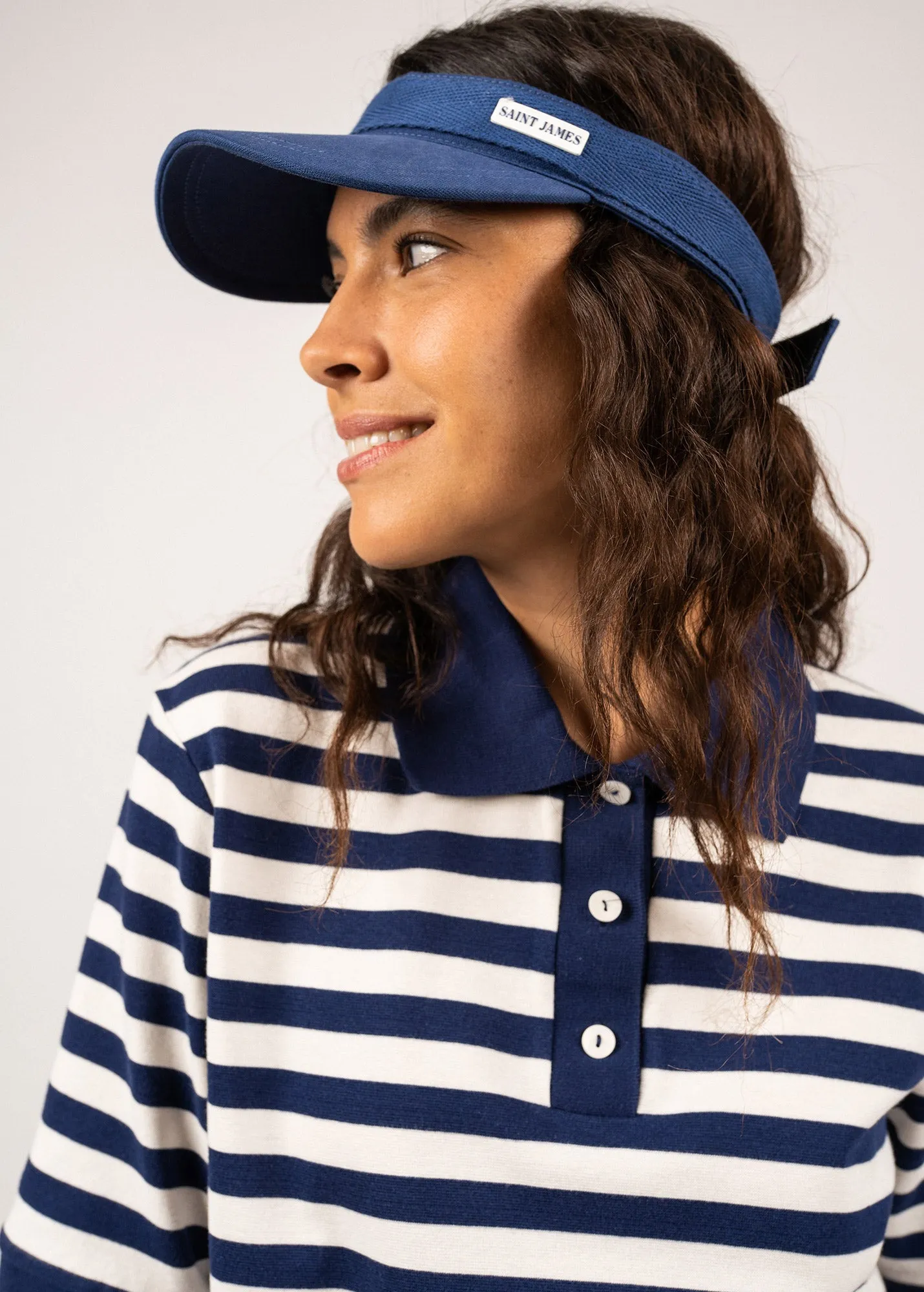 CAROLA - Striped Cotton Polo Shirt  (INDIGO / IVORY)