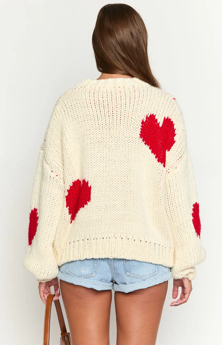 Chandi Cream Heart Chunky Knit Sweater