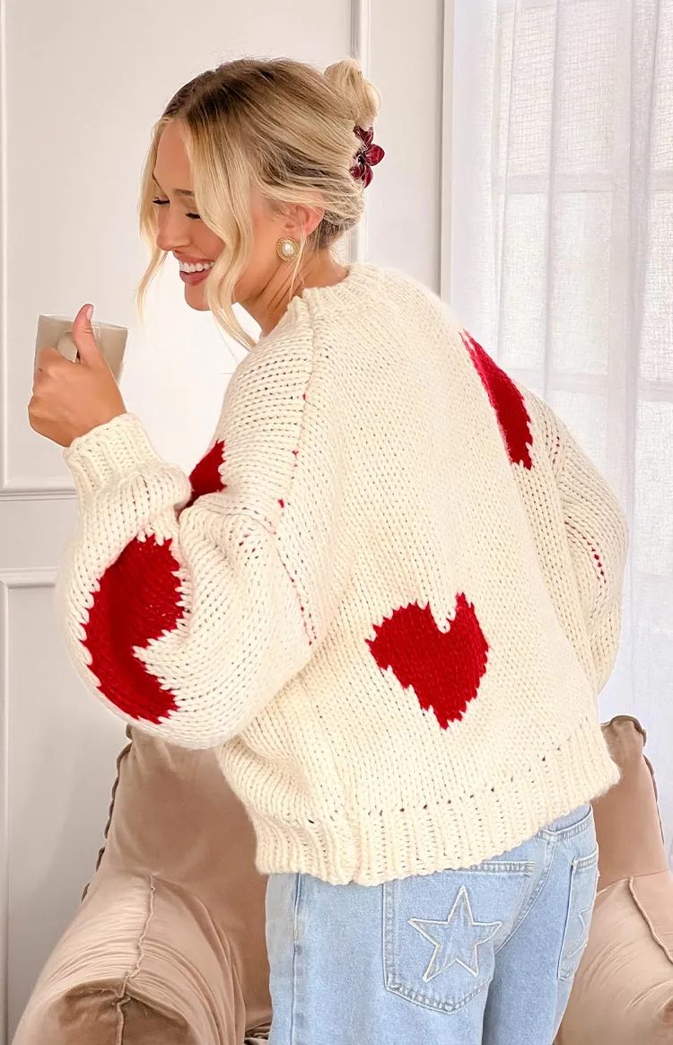 Chandi Cream Heart Chunky Knit Sweater