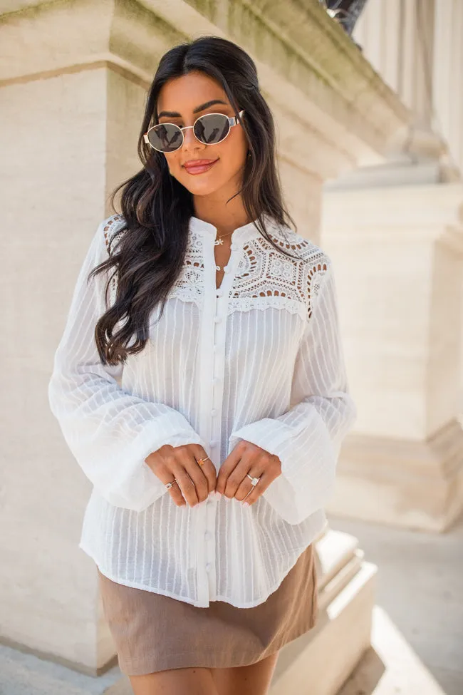 Chasing Our Dreams Ivory Lace Detail Button Front Blouse