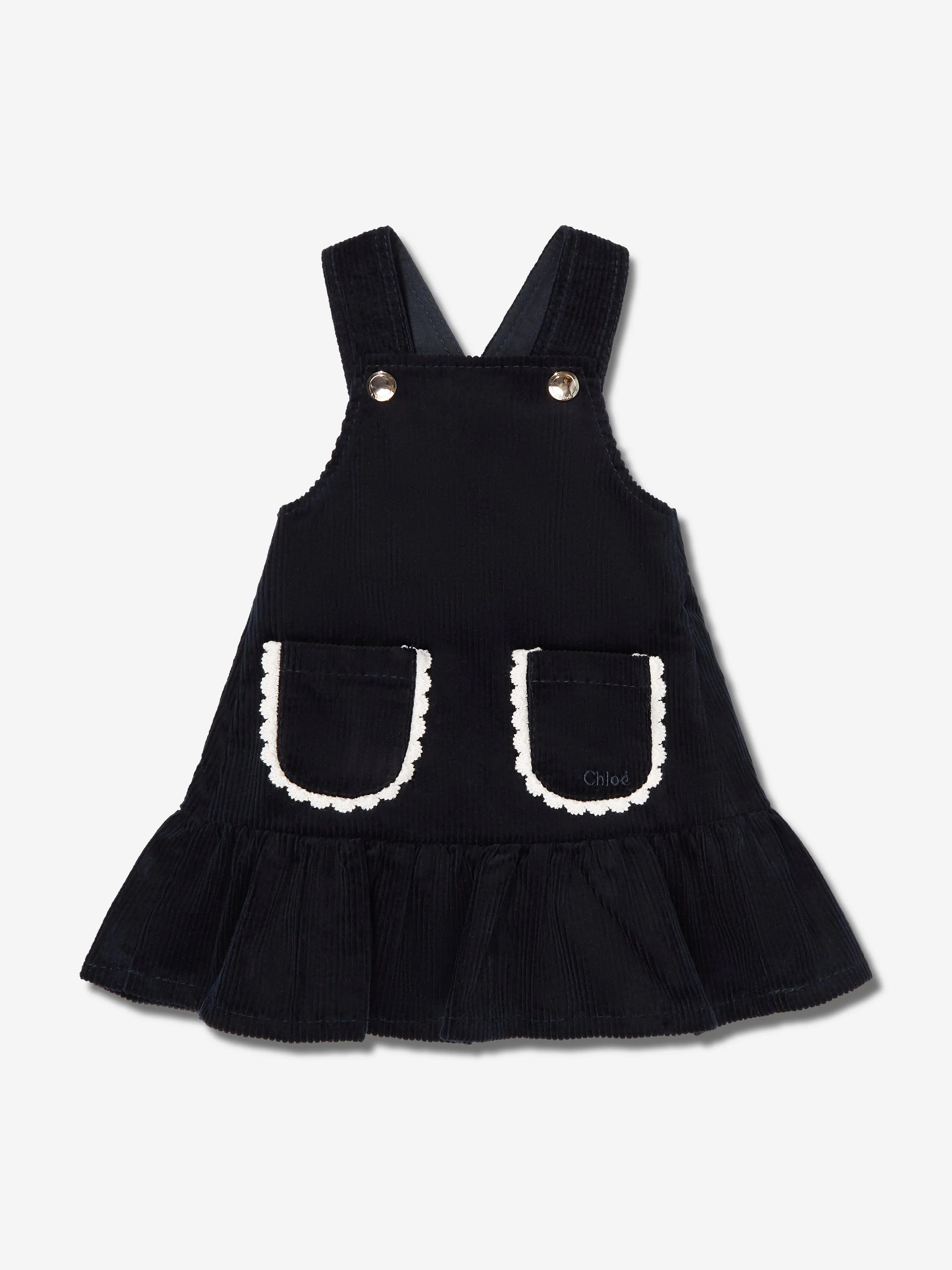 Chloé Baby Girls Velvet Dungaree Dress in Navy