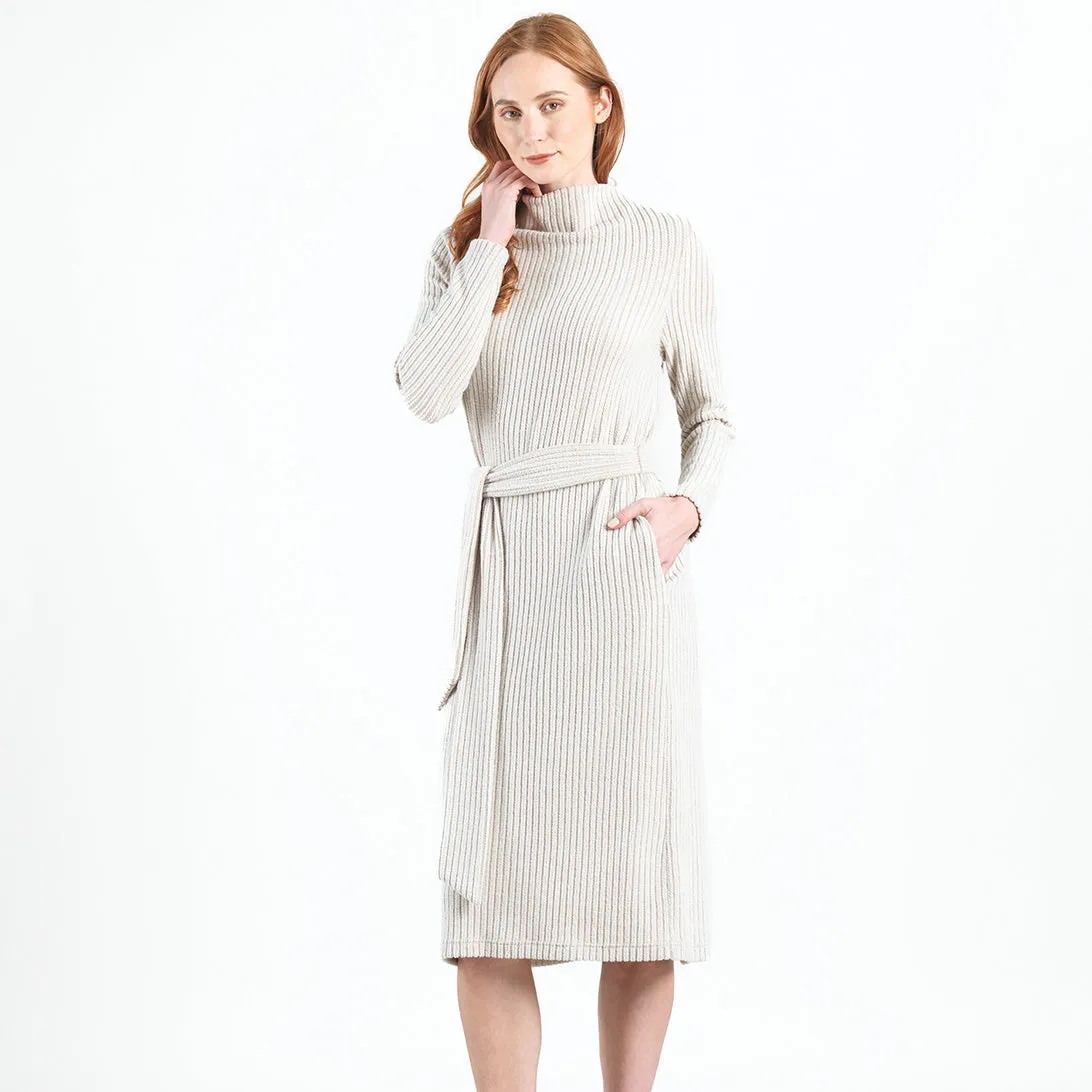 Chunky Ribbed - Tie Waist Pocket Midi Sweater Dress - Sand - Final Sale!