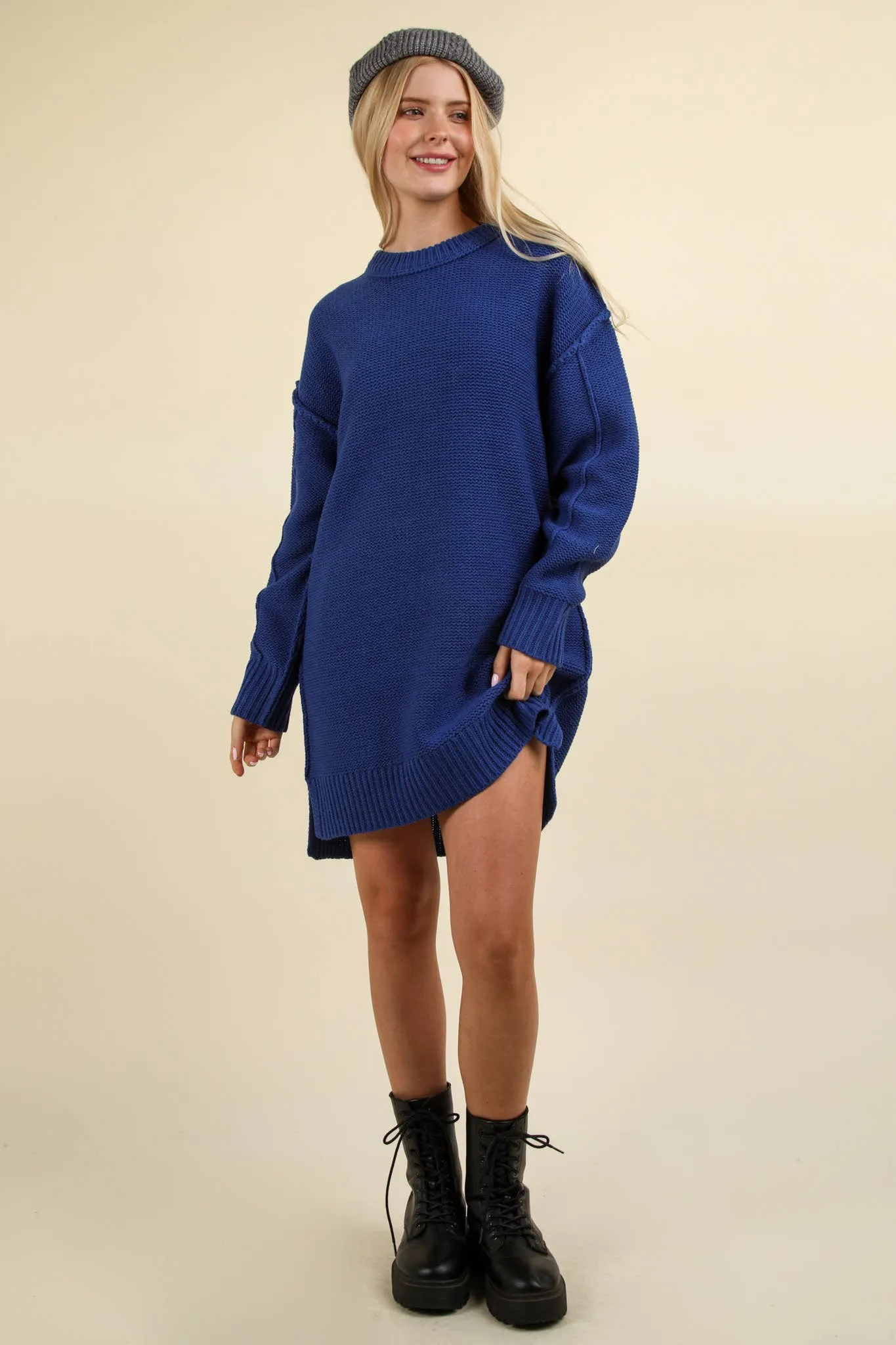 Chunky Round Neck Oversized Sweater Mini Dress