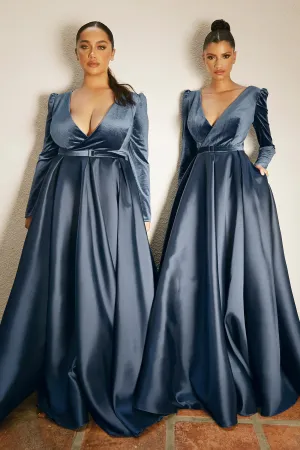 CINDERELLA DIVINE CD226 Long Sleeve V-Neck Gown