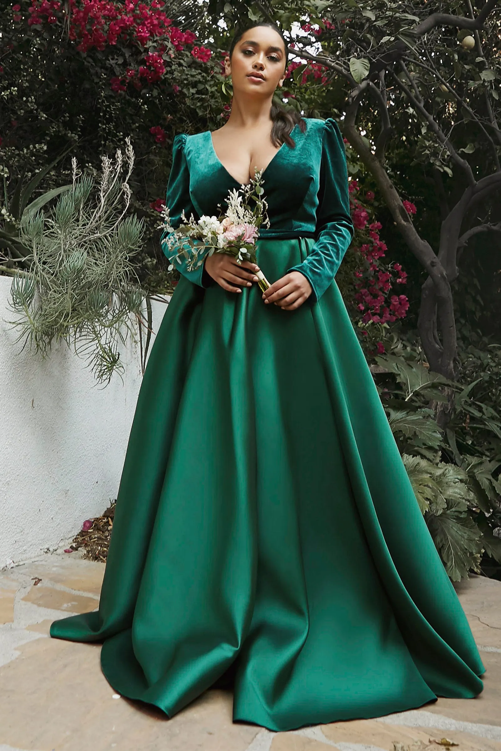 CINDERELLA DIVINE CD226 Long Sleeve V-Neck Gown