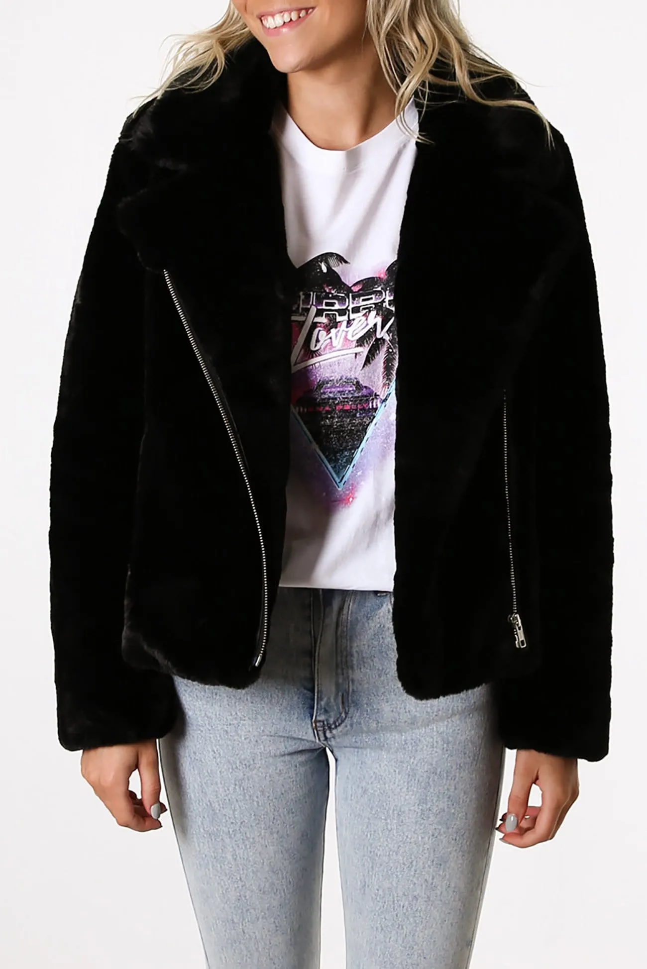 Classic Faux Fur Jacket Black