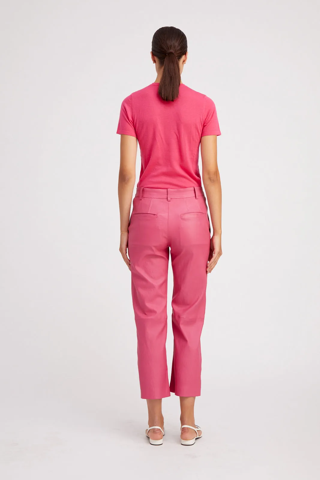 Cropped Baggy Leather Trouser | Hot Pink