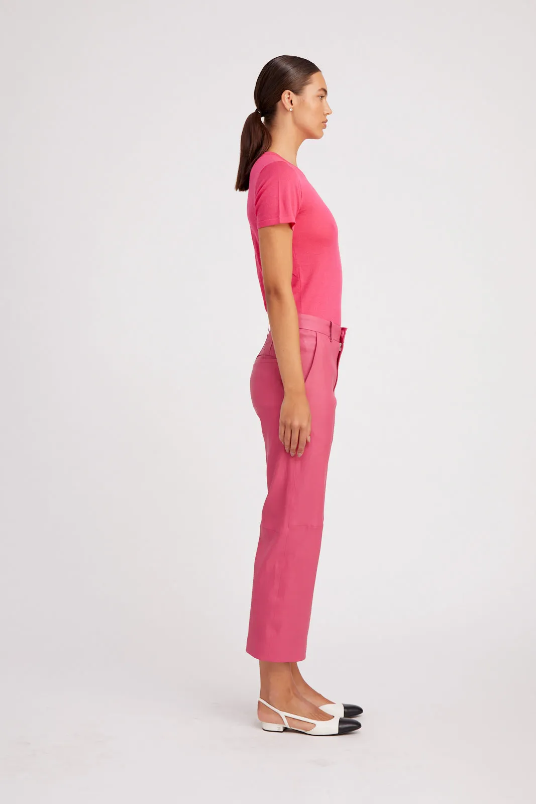 Cropped Baggy Leather Trouser | Hot Pink