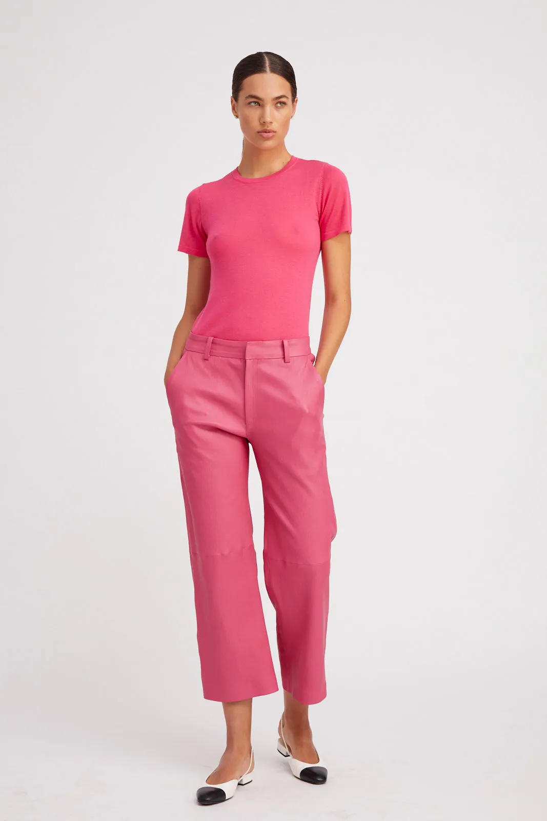 Cropped Baggy Leather Trouser | Hot Pink