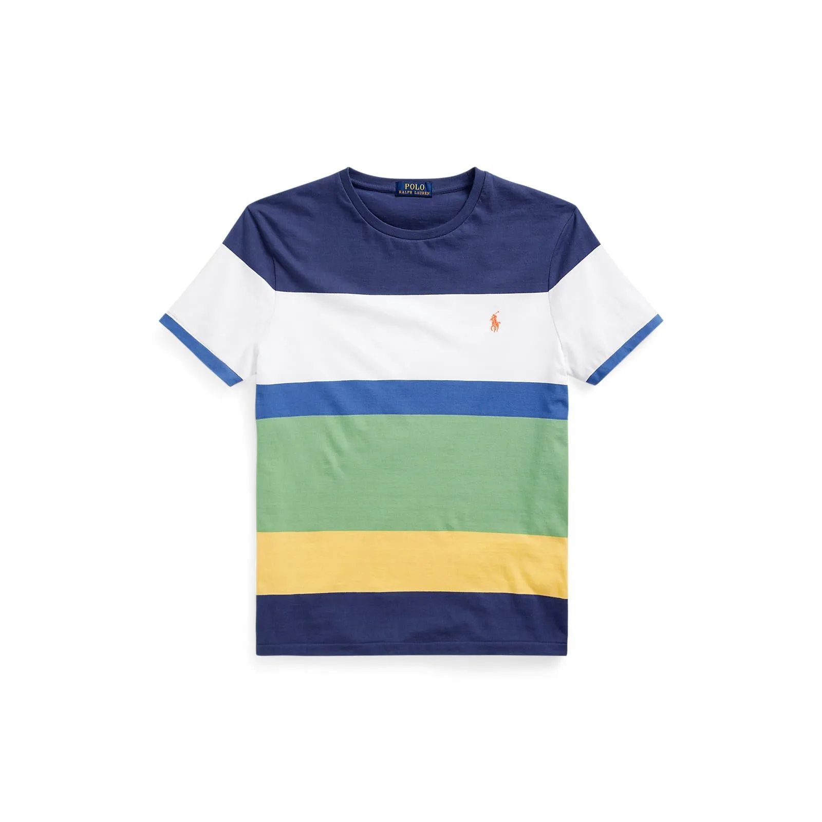 Custom Fit Striped Jersey T-Shirt - Navy, White, Green & Yellow