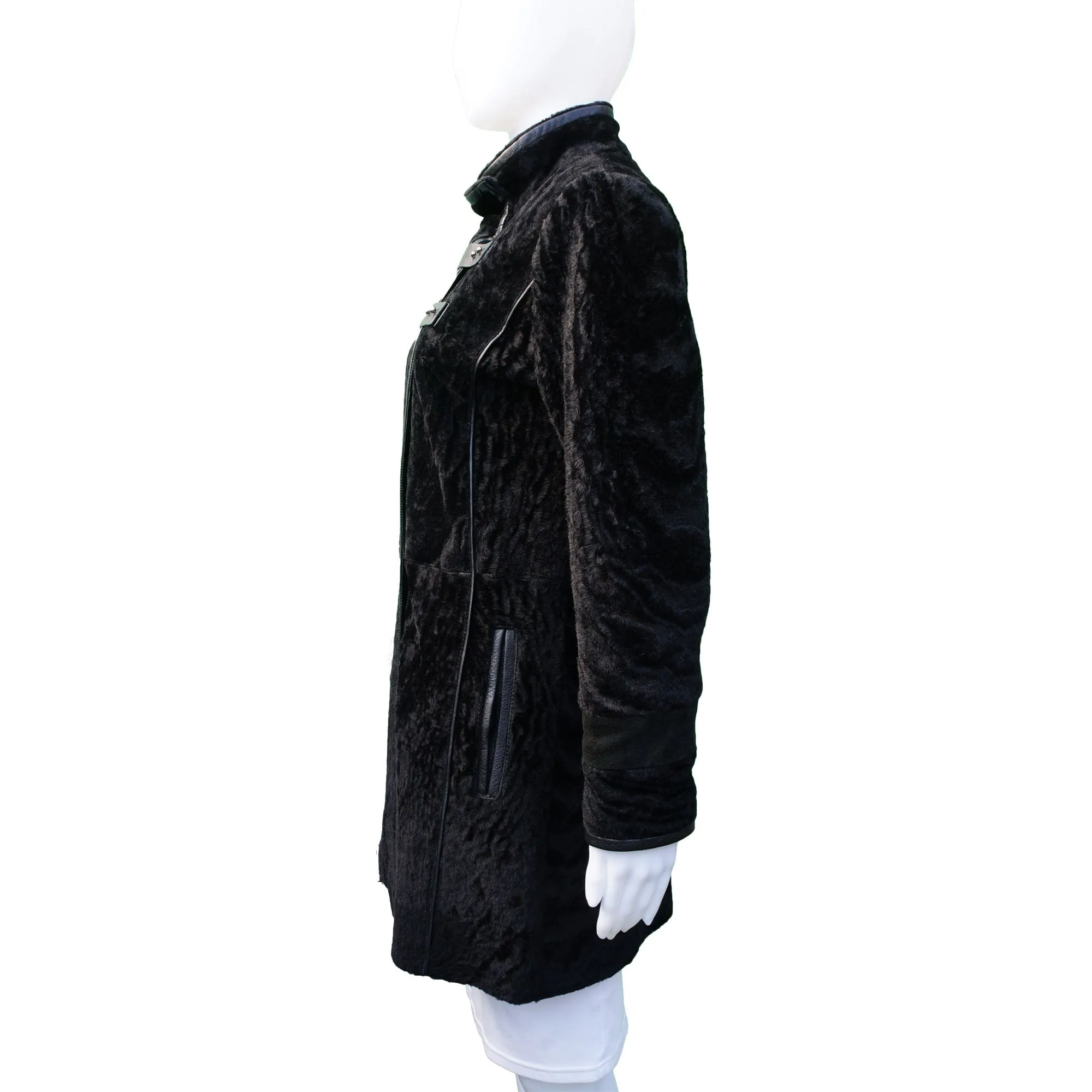 DESA BLACK SHEARLING LEATHER TRIM COAT