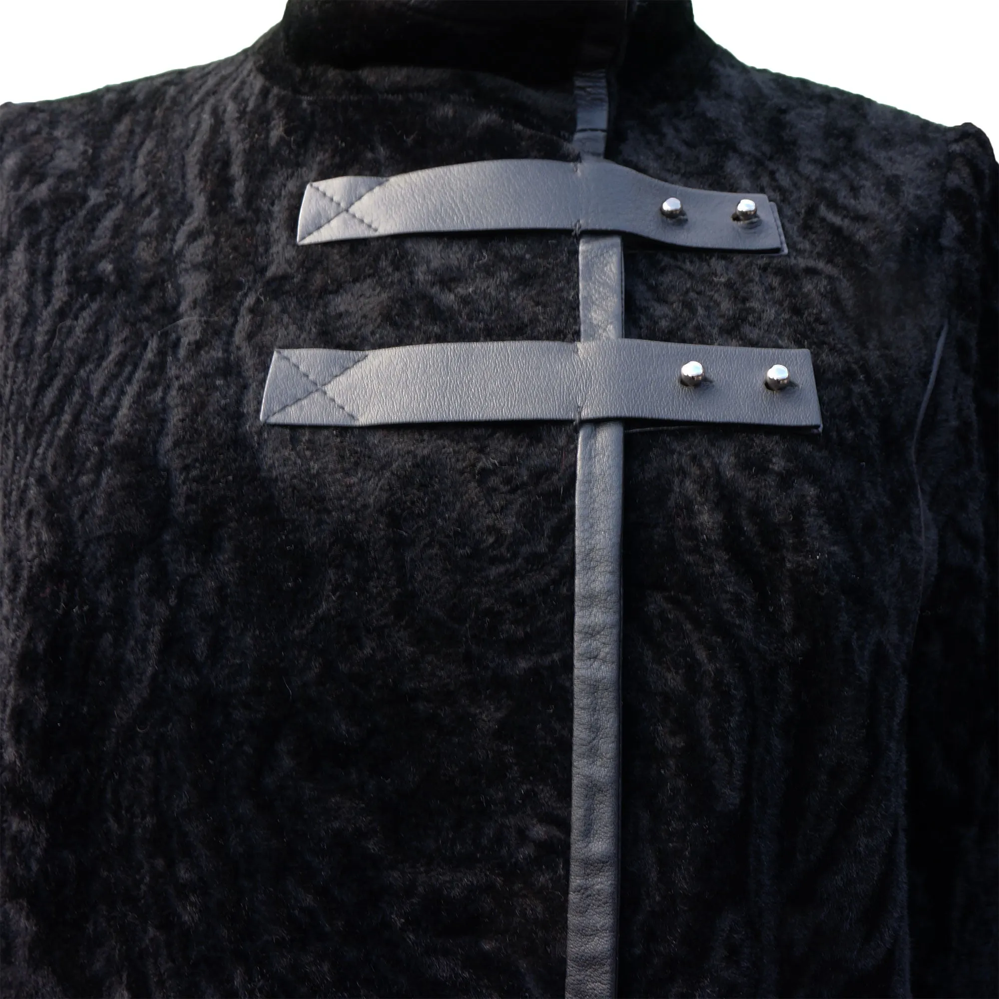 DESA BLACK SHEARLING LEATHER TRIM COAT