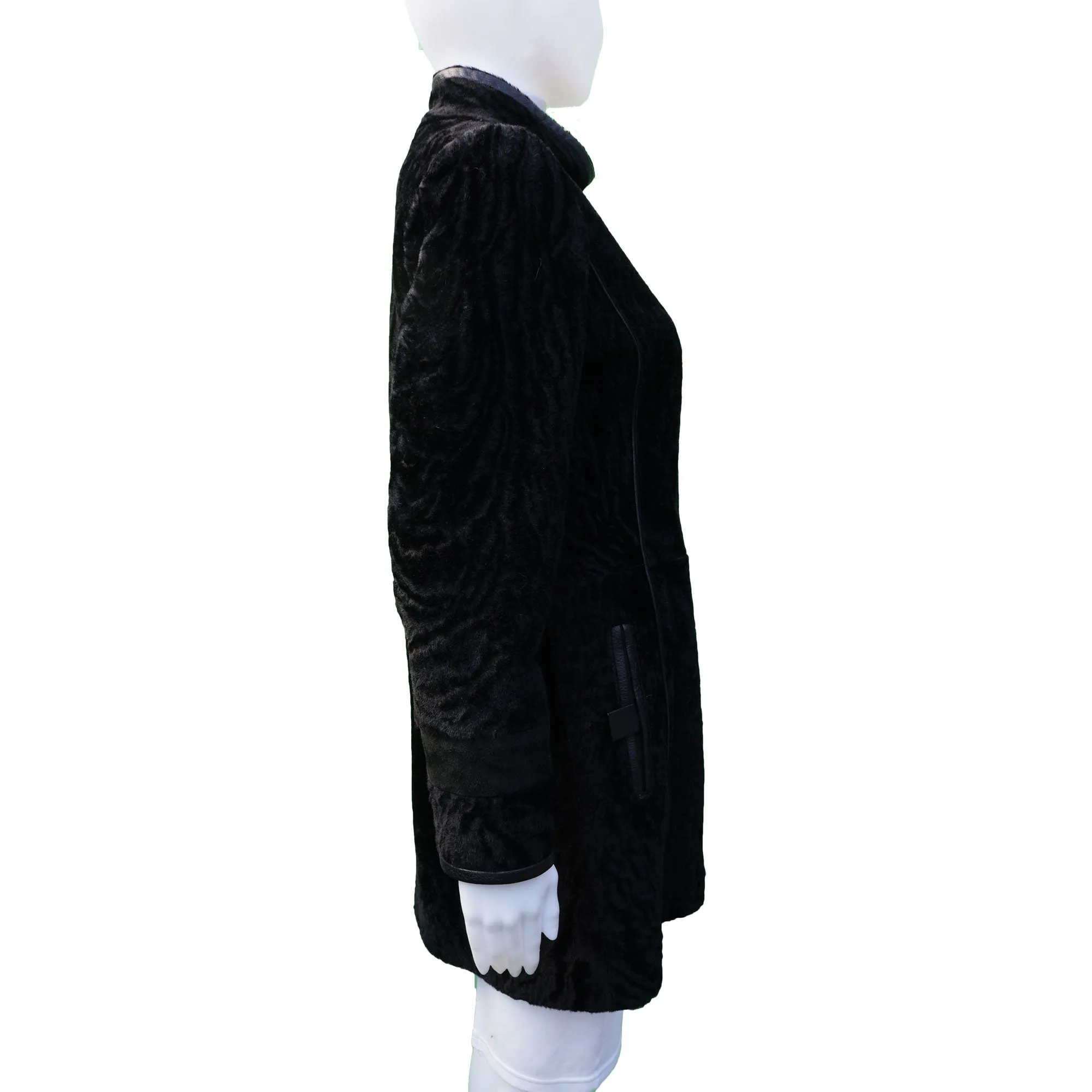 DESA BLACK SHEARLING LEATHER TRIM COAT