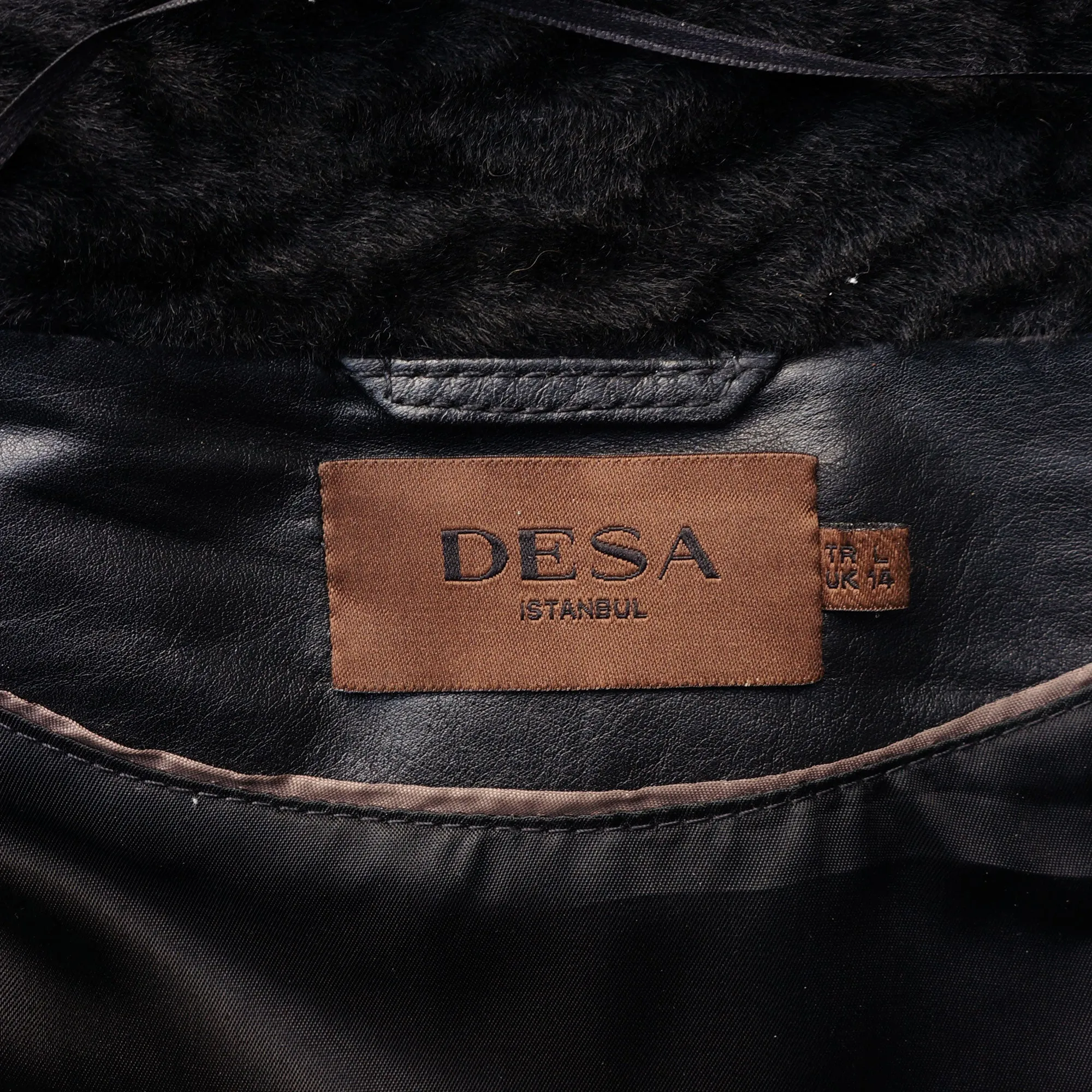 DESA BLACK SHEARLING LEATHER TRIM COAT