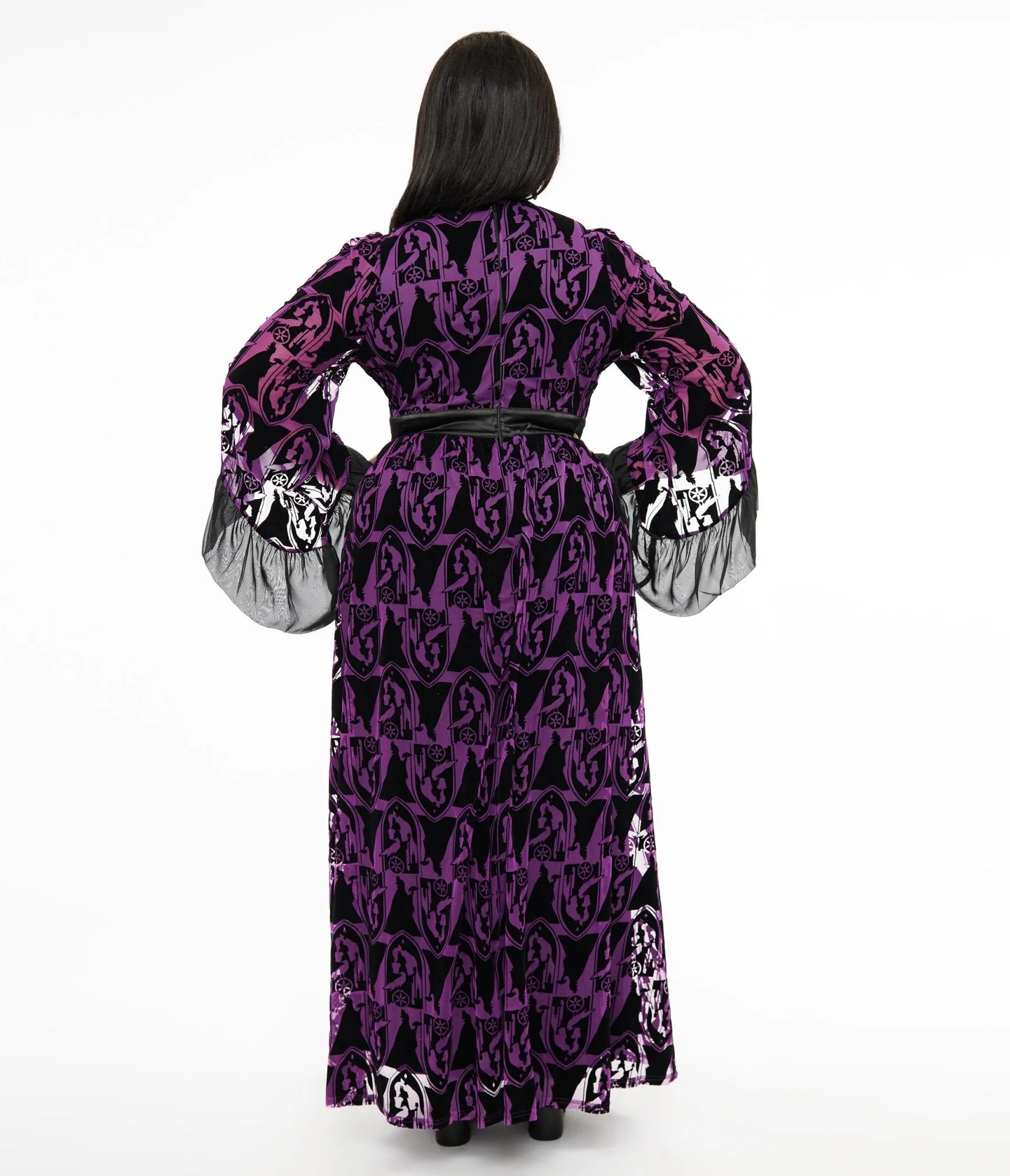 Disney Princess collection by Unique Vintage Plus Size Purple & Black Velvet Burnout Maleficent Print Maxi Dress