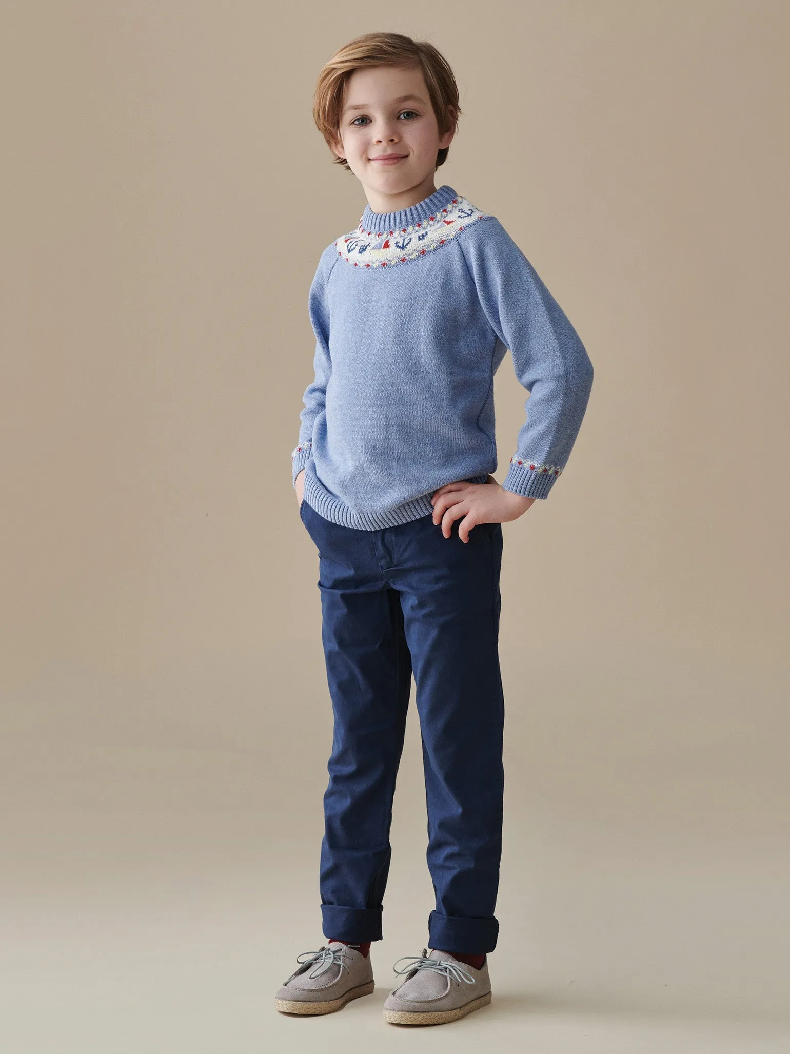 Dusty Blue Maritimo Cotton Boy Sweater