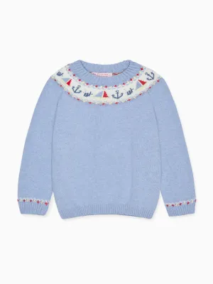 Dusty Blue Maritimo Cotton Boy Sweater