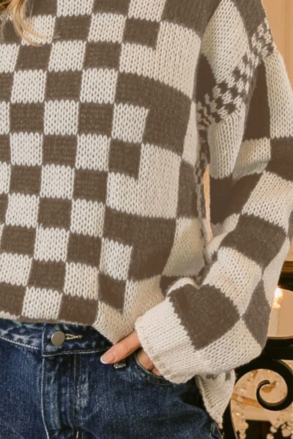 Explore More Collection - BiBi Checkered Contrast Chunky Sweater