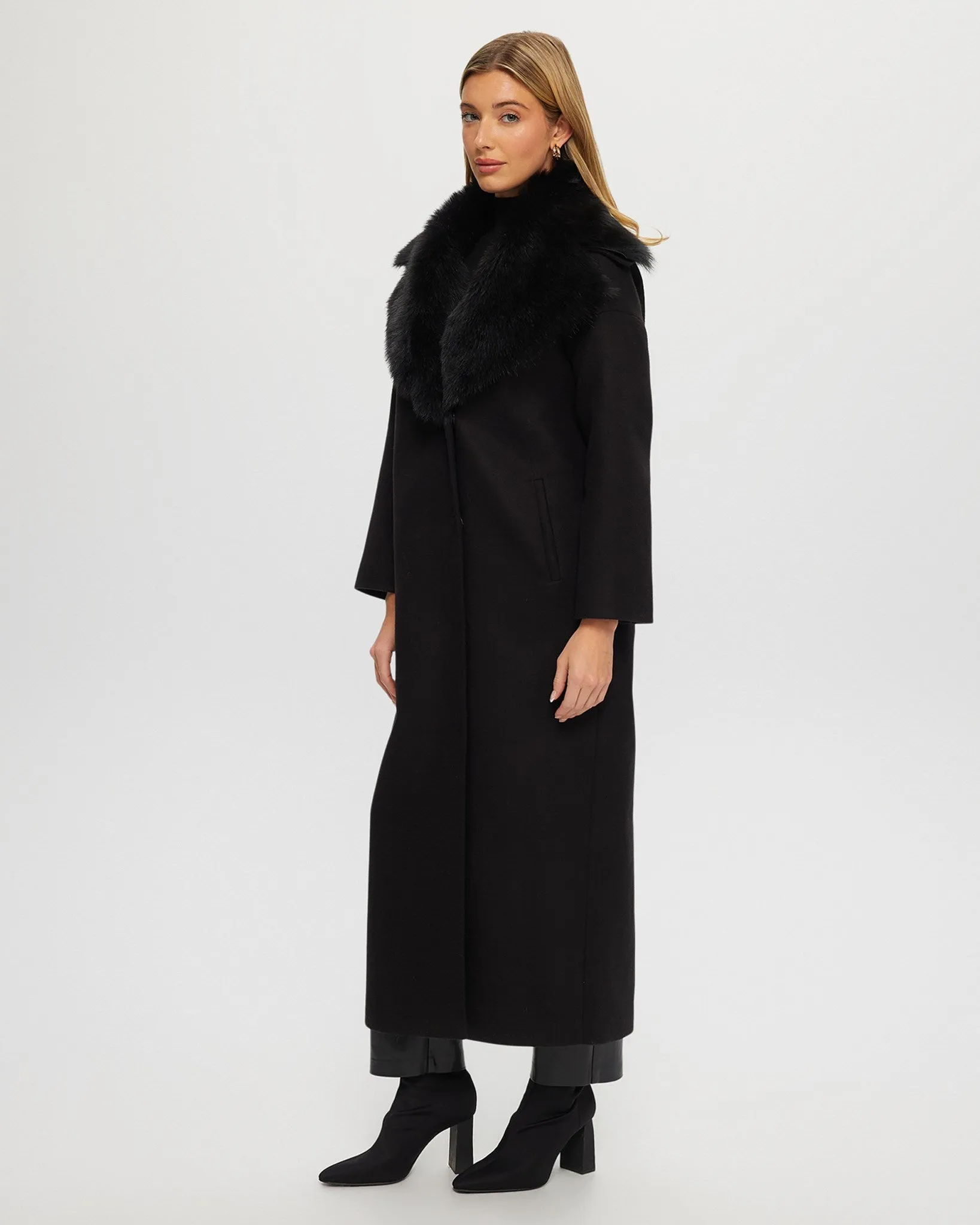 Fabric Coat with Detachable Select Shearling Lamb Collar