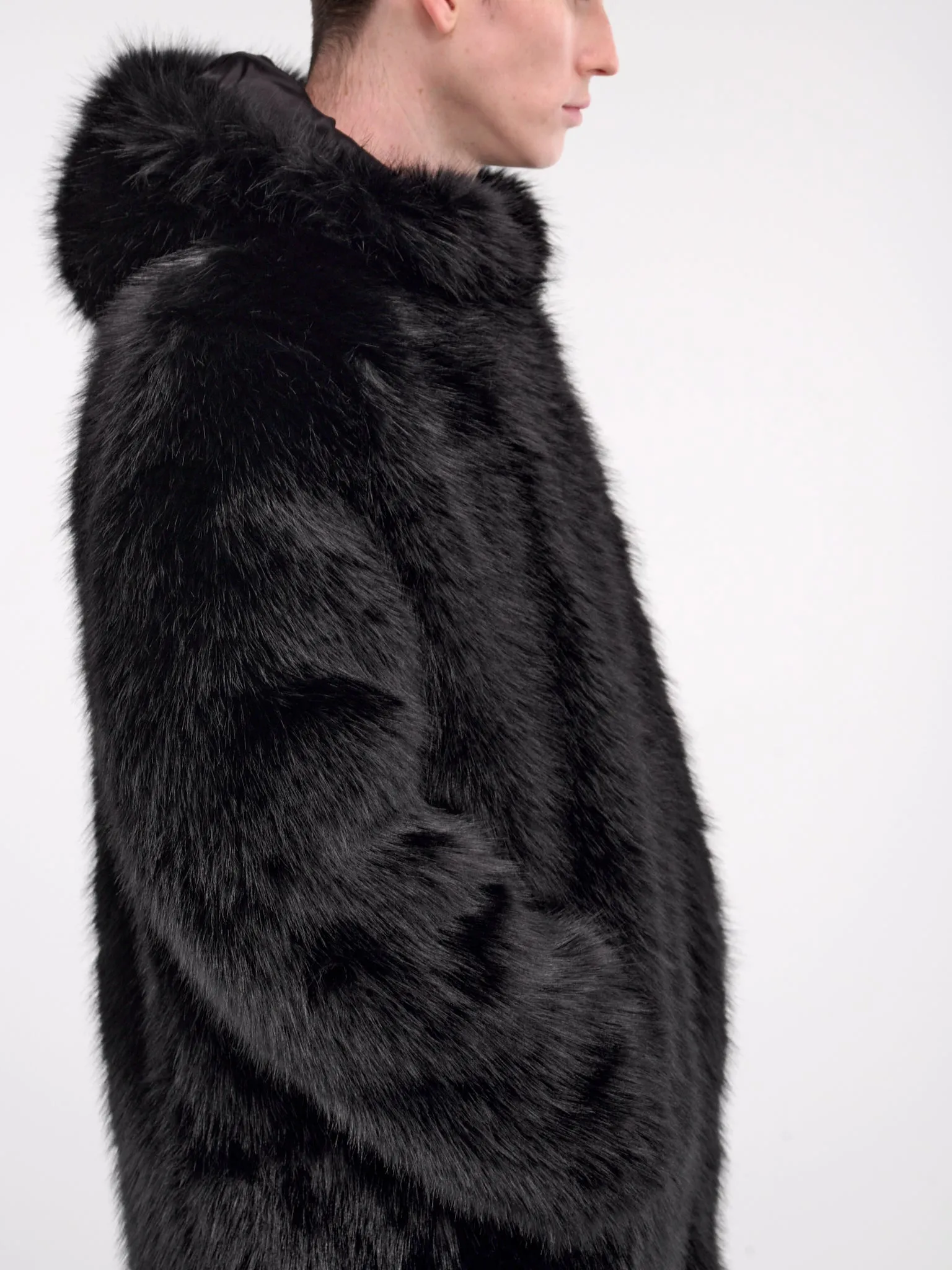 Faux Fur Hooded Coat (CO28B-TN01-BLACK)