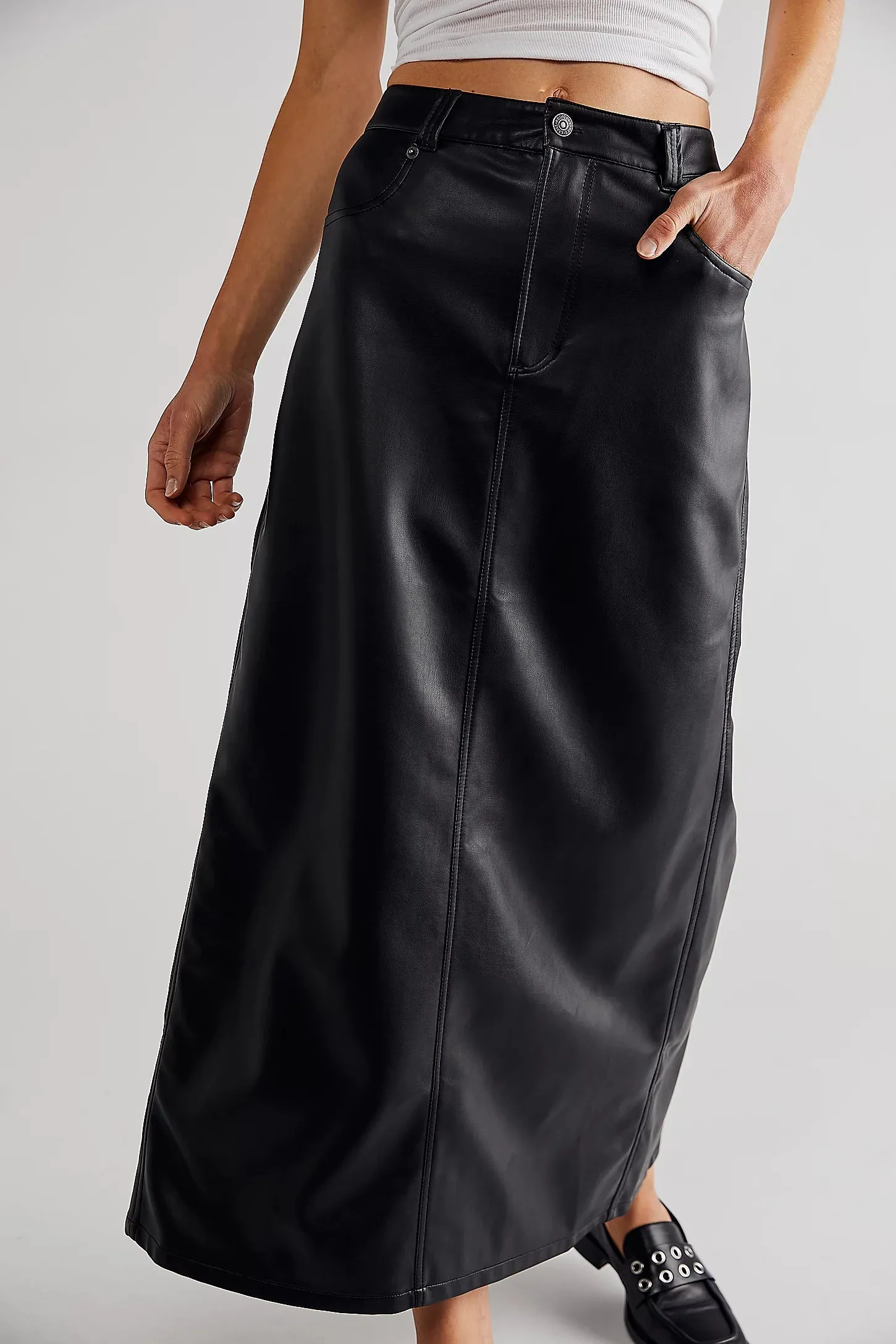 Free People City Slicker Vegan Maxi Skirt in Black