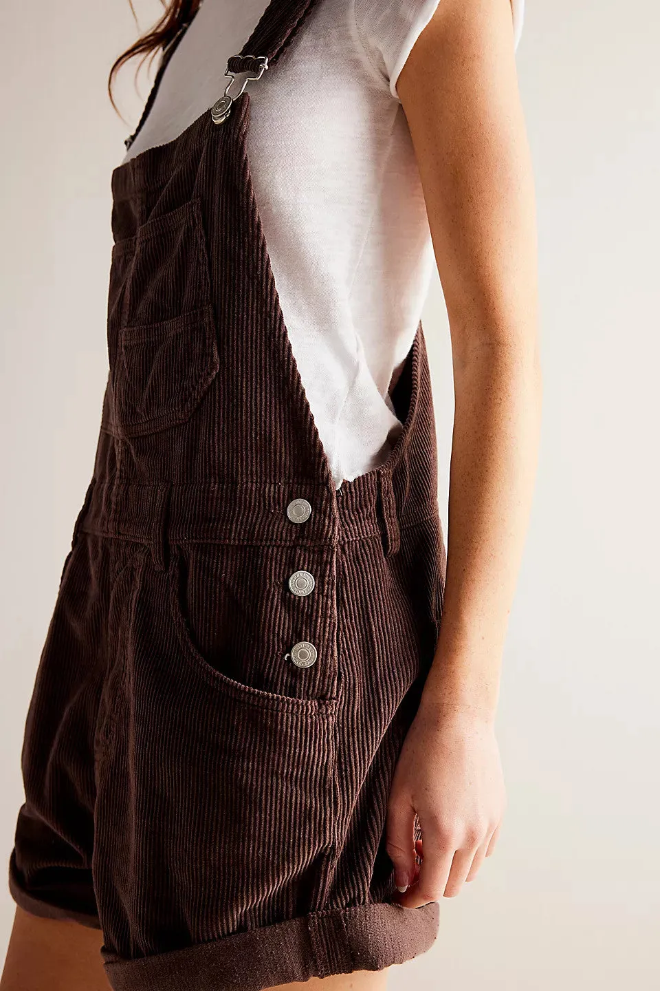 Free People Ziggy Cord Shortalls in Barnwood