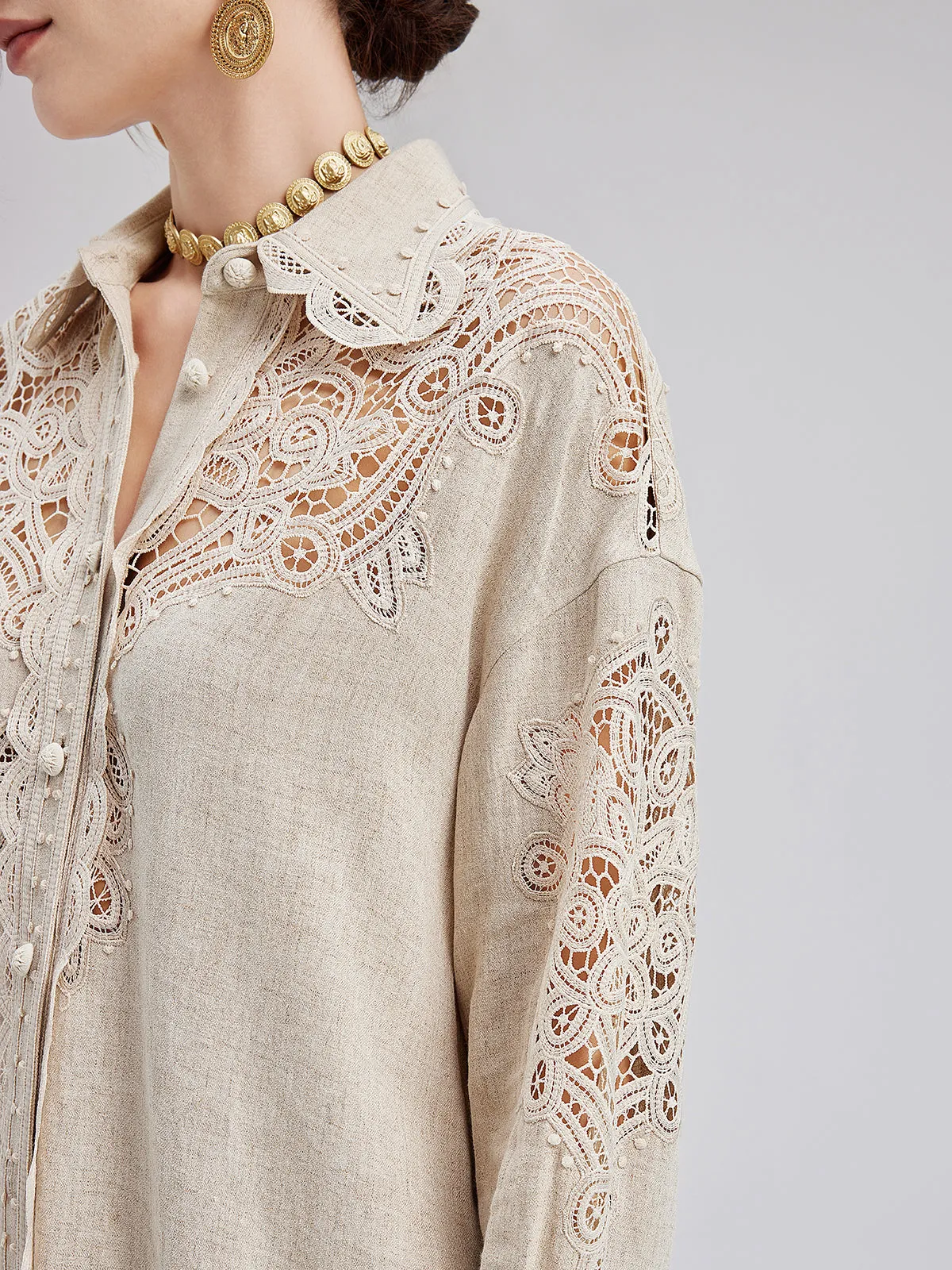 French Ramie Lace Detail Top