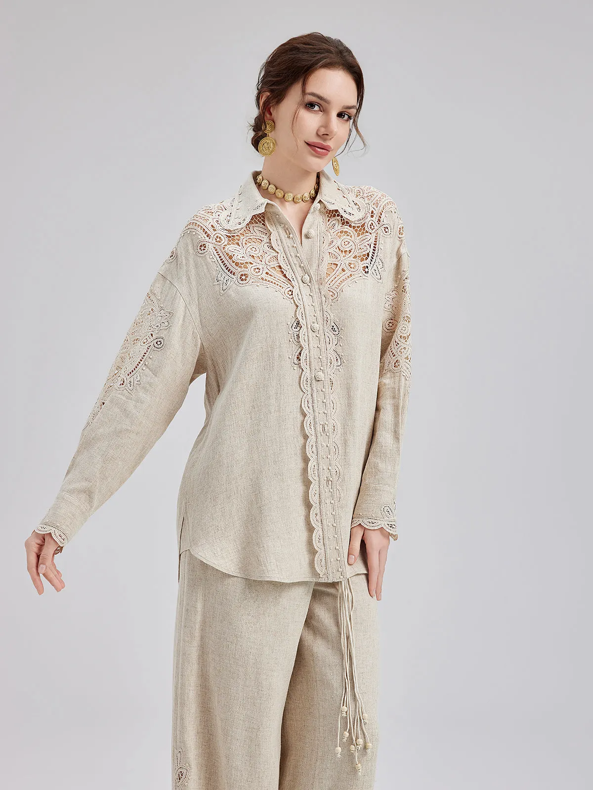 French Ramie Lace Detail Top