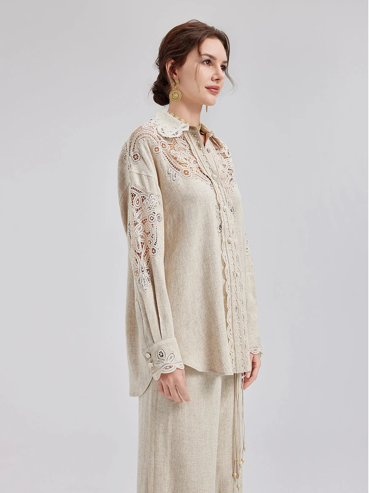 French Ramie Lace Detail Top