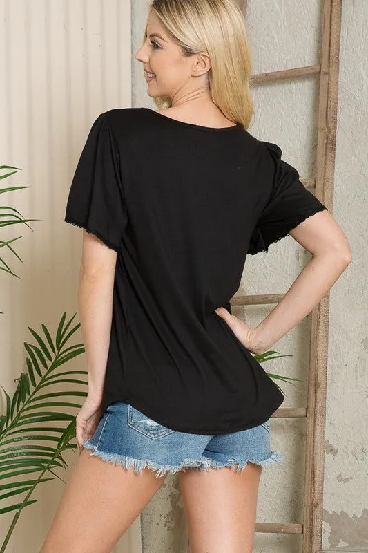 Front Detail Flutter Sleeve Knit Top