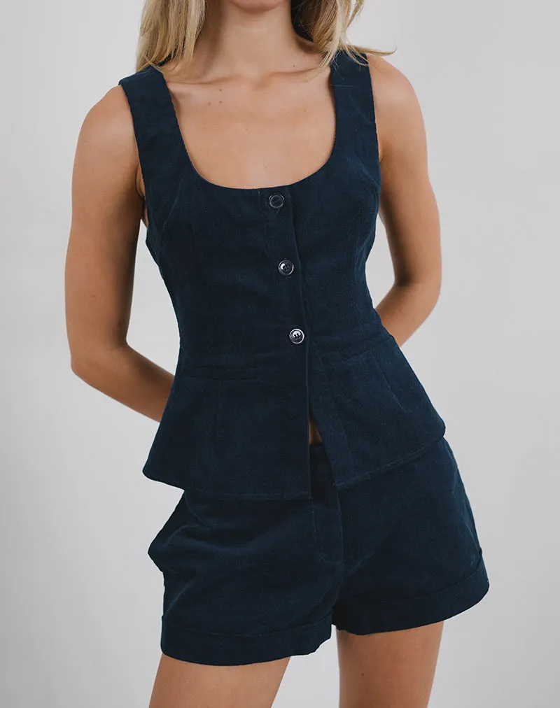 Ganita Vest in Baby Cord Navy