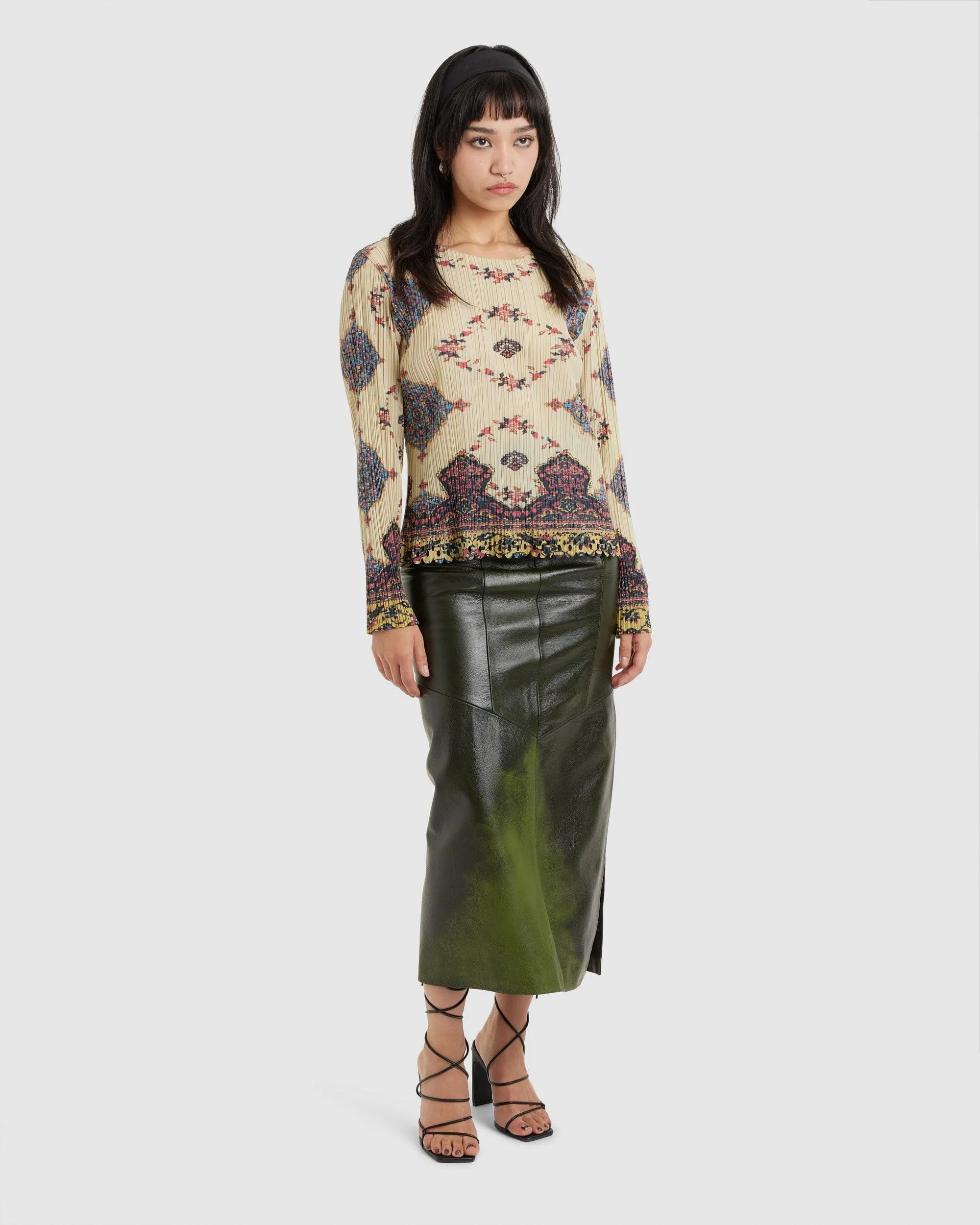 Gradient Leather Skirt